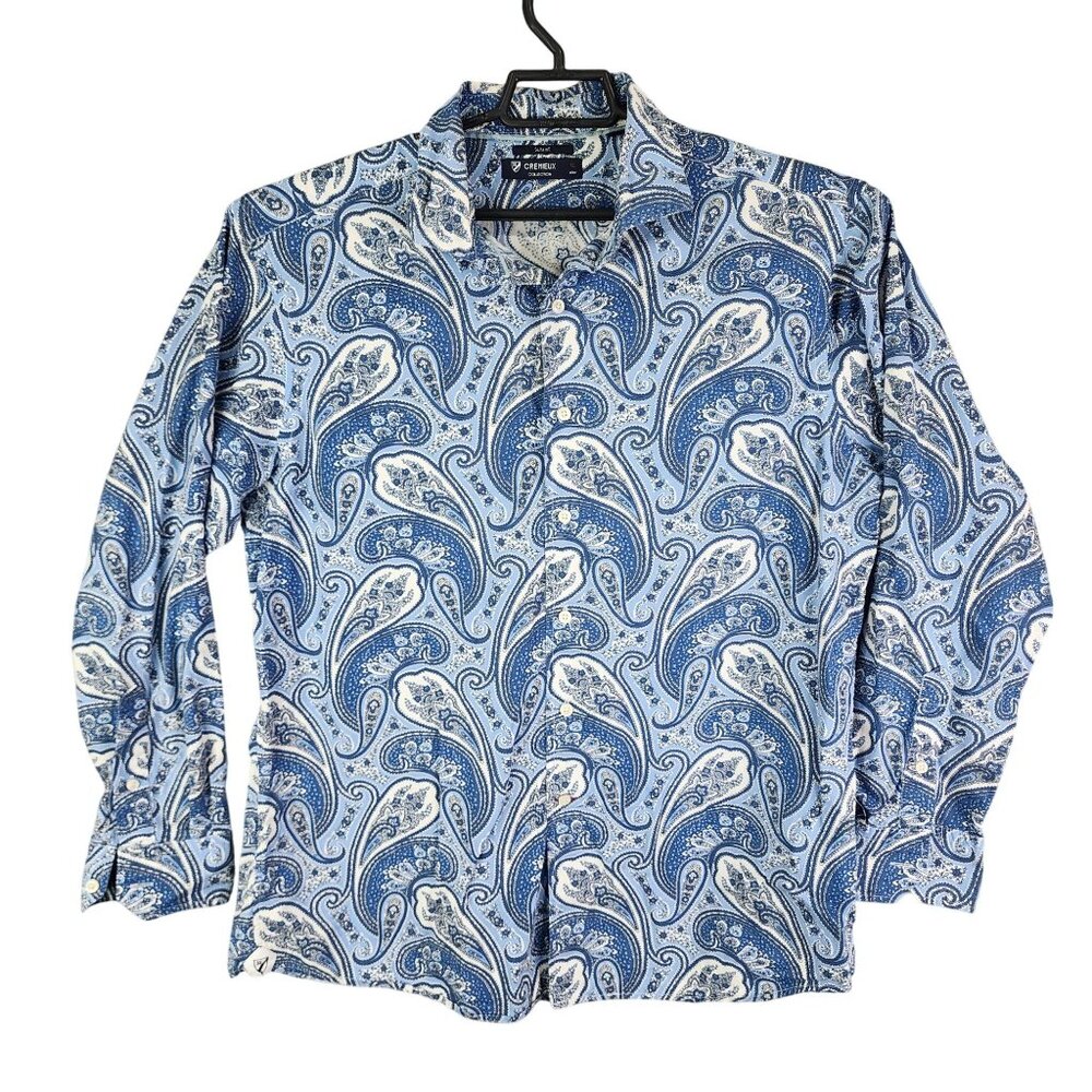 Mens Blue Cremieux Slim Fit Paisley Shirt Button Down 100% Cotton Size XL